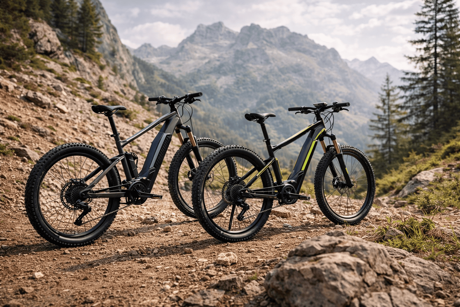 E-Mountainbikes auf bergigem Trail