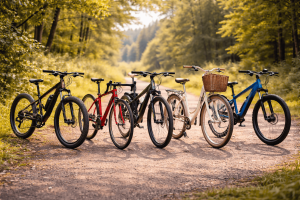 Fünf Fahrräder im Sonnenlicht